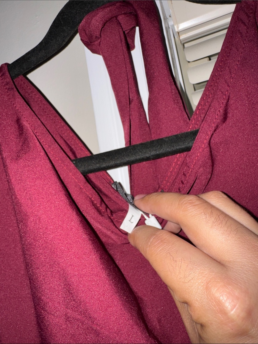 NWT Burgundy Midi Dress Size Large Puff Sleeve Wrap Style A-Line Dress - Picture 4 of 5
